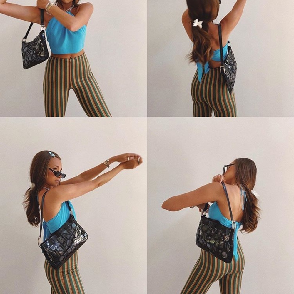 UO High Waisted Stripe Kick Flare Pant - Picture 2 of 7